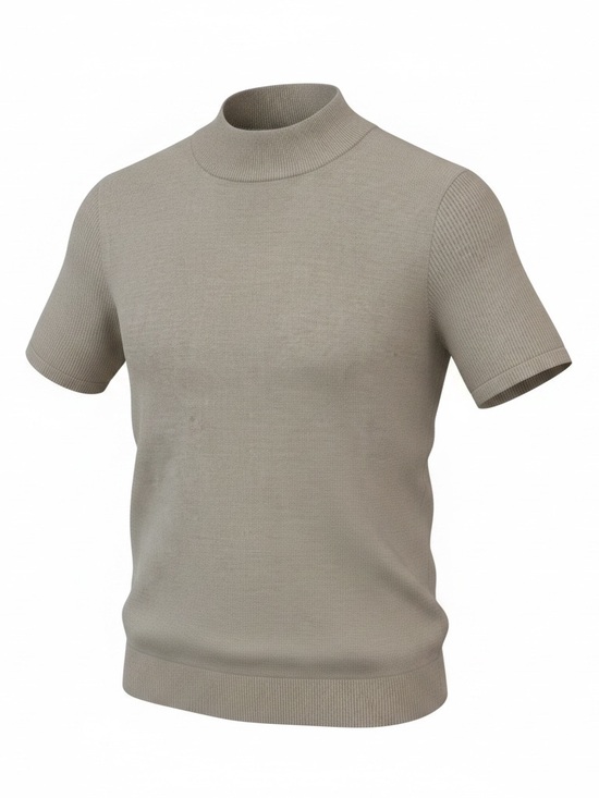 Embassy Row Sweaters - Embassy Row Short-Sleeve Mock Neck Sweater in Stone - Medium